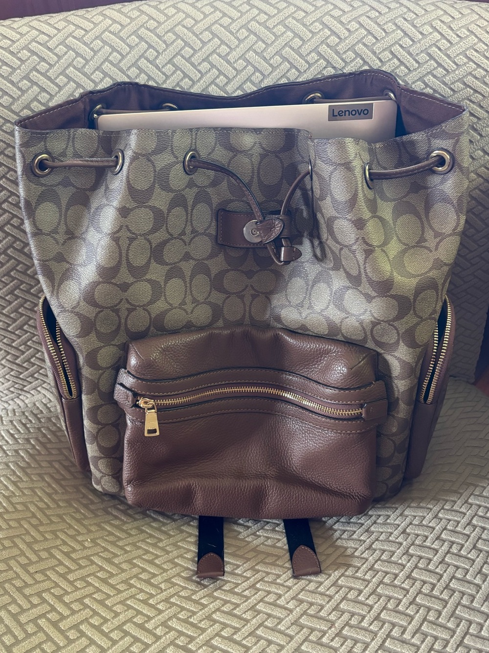Coach Brown Signature Canvas & Leather Backpack - Picture 11 of 11
